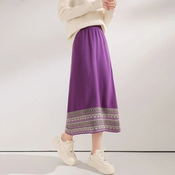 100% Wool Ethnic Style Color Block A - Line MIDI Skirt - Wigging It Etc