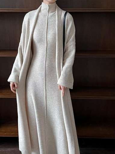 2 Piece Sleek Vintage Cotton Blend Cardigan+ A - Line MAXI Dress Set - Wigging It Etc