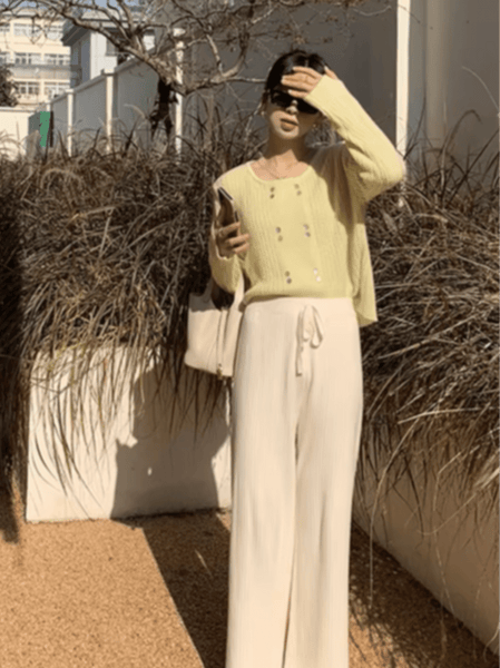 Elegant Wide - Ribbed Thick Wool + Cotton Blend Palazzo Winter Pants - Wigging It Etc