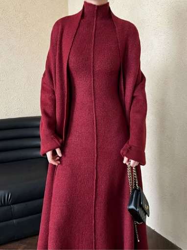 2 Piece Sleek Vintage Cotton Blend Cardigan+ A - Line MAXI Dress Set - Wigging It Etc