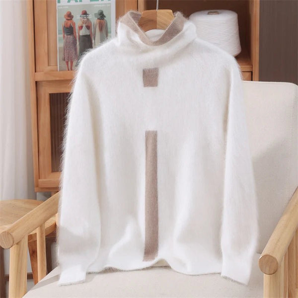 Dainty Ultra Soft 100% Mink Cashmere Color Block Pullover Sweater - Wigging It Etc