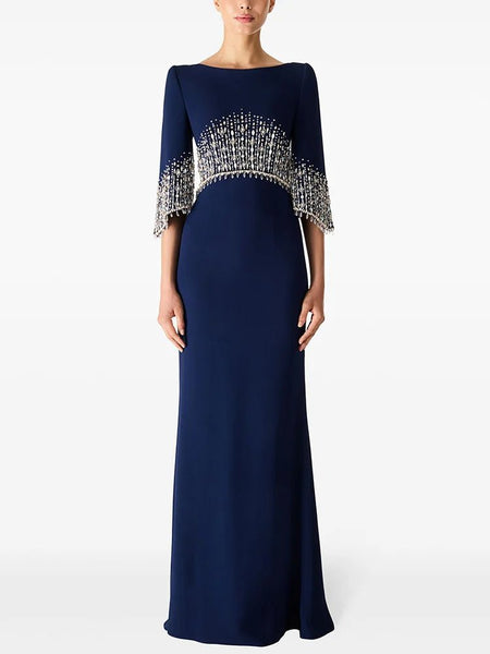 Exquisite Cotton Blend High Fashion Half Sleeve Beaded Party MAXI Gown - Wigging It Etc