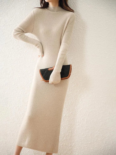 Elegant Minimalist 100% Merino Wool Pullover MAXI Sweater Dress - Wigging It Etc