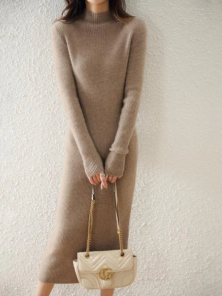 Elegant Minimalist 100% Merino Wool Pullover MAXI Sweater Dress - Wigging It Etc