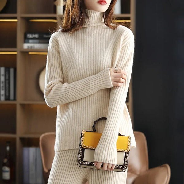 100% Wool Wide - Ribbed Sweater + Palazzo Pants Set - Wigging It Etc