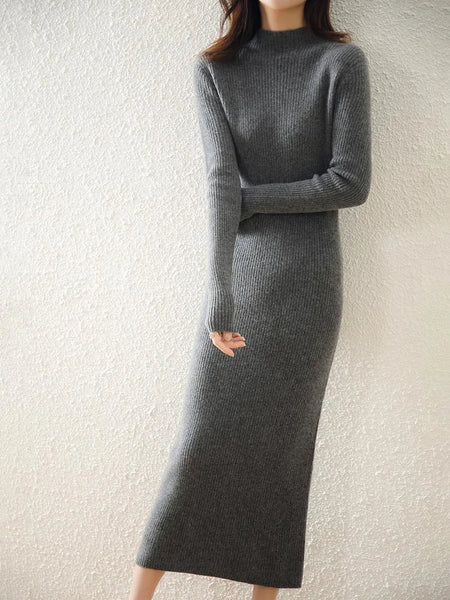 Elegant Minimalist 100% Merino Wool Pullover MAXI Sweater Dress - Wigging It Etc