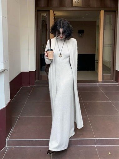 2 Piece Sleek Vintage Cotton Blend Cardigan+ A - Line MAXI Dress Set - Wigging It Etc