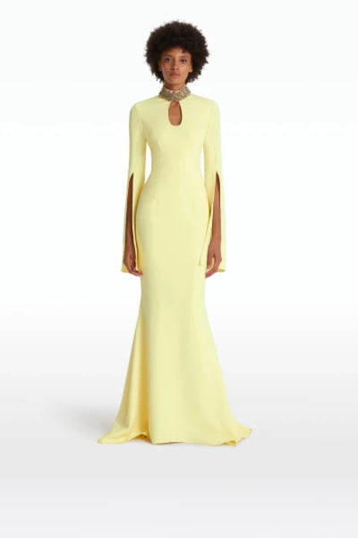 Sleek Sexy Bejeweled Collar Cotton Blend Mermaid MAXI Gown