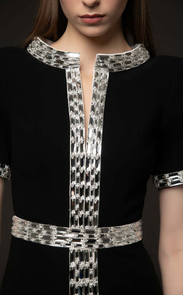 Vintage Elegant Rhinestone Adorned  Cotton Short Sleeve MAXI Gown