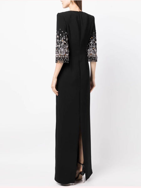 Vintage Tastefully Beaded Cotton Blend Special Occasion MAXI Gown - Wigging It Etc