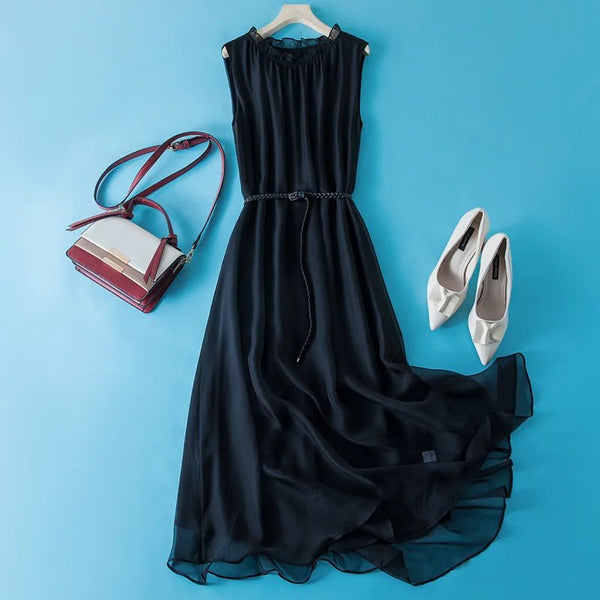 Dainty 100% Mulberry Silk Retro MIDI Dress - Wigging It Etc