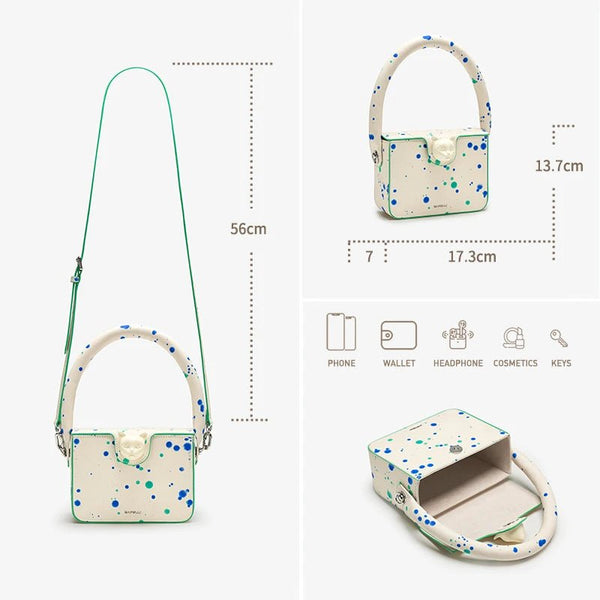 Exquisite Stylish Speckled 100% Genuine Leather Boxy Hand+Shoulder Bag - Wigging It Etc