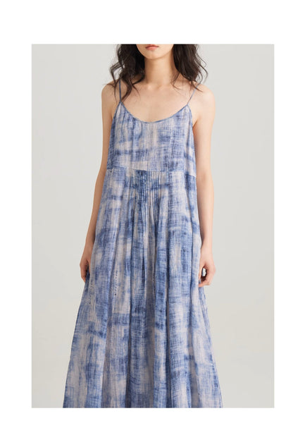 Vintage A - Line Cotton Linen Print MAXI Sundress - Wigging It Etc