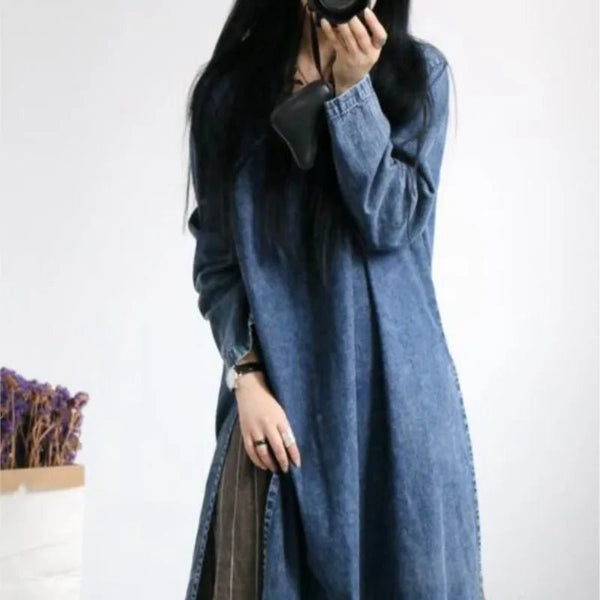 Retro Loose Comfy Denim Pullover MAXI Dress - Wigging It Etc
