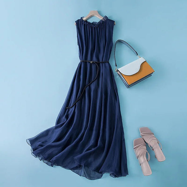 Dainty 100% Mulberry Silk Retro MIDI Dress - Wigging It Etc