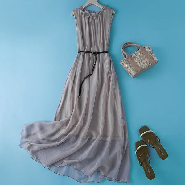 Dainty 100% Mulberry Silk Retro MIDI Dress - Wigging It Etc