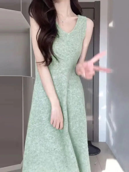 2 Piece Cotton Blend French MIDI Knit Dress + Cardigan Set - Wigging It Etc