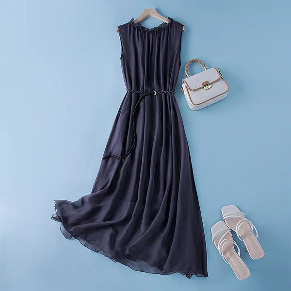 Dainty 100% Mulberry Silk Retro MIDI Dress - Wigging It Etc