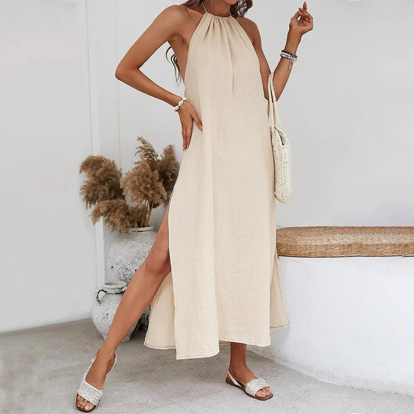 100% Cotton Gauze Sexy Backless Halter Bandage MAXI Dress - Wigging It Etc