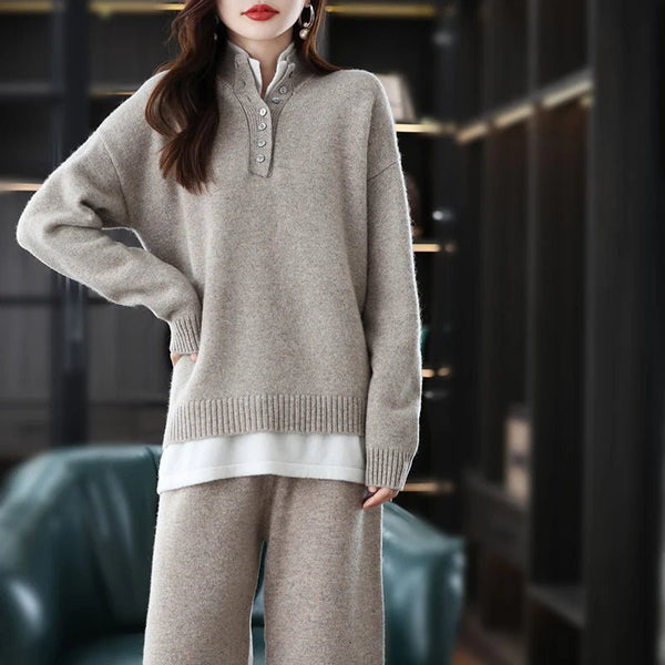 Plush 2 - Piece 100% Cashmere Pullover Sweater + Knit Palazzo Pants Set - Wigging It Etc