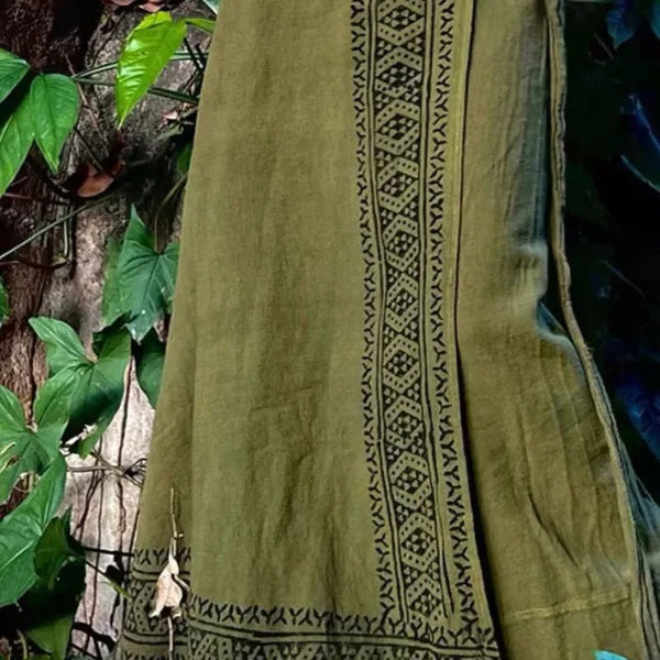 Cotton Linen Print Ethnic Bohemian A - Line MIDI Skirt - Wigging It Etc