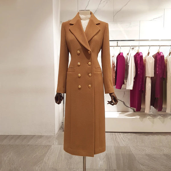 Classic Tailored Double Breasted A-Line Wool Winter MIDI Overcoat