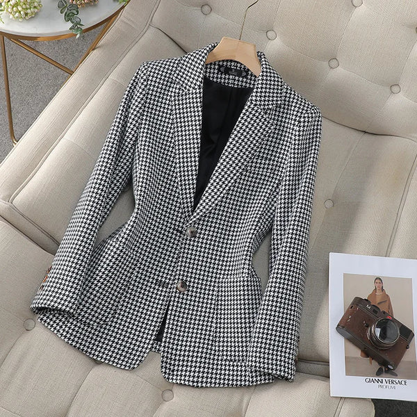 Dapper Single Breasted Cotton Blend Thick Hounds Tooth Winter Jacket - Wigging It Etc