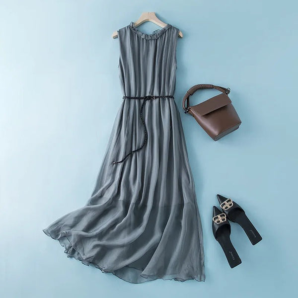 Dainty 100% Mulberry Silk Retro MIDI Dress - Wigging It Etc