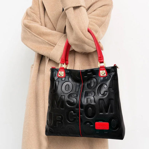 Genuine Cowhide Leather Embossed Lettered Tote Bag - Wigging It Etc