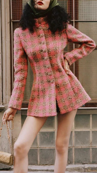 Vintage Tailored French Insulated 100% Wool Coarse Tweed Short Coat