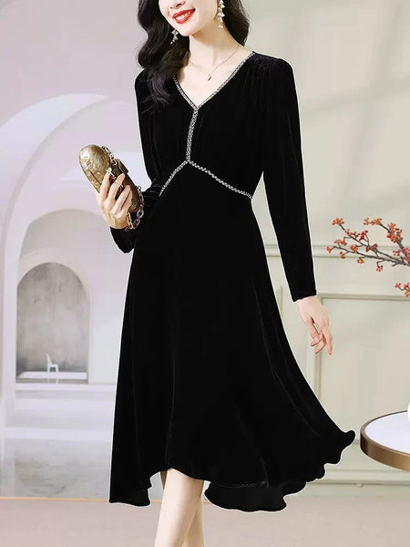 Elegant + Luxurious 100% Pure Silk + Velvet Party Dress