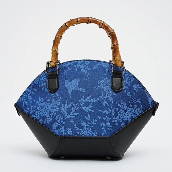 Exquisite Vintage 100% Mulberry Silk Bamboo Top Handle Bag - Wigging It Etc