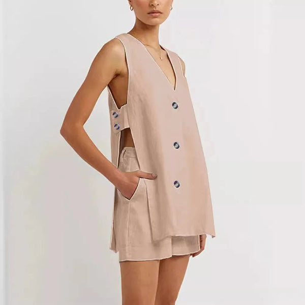 100% Cotton 2 Piece Shorts + Vest Set - Wigging It Etc