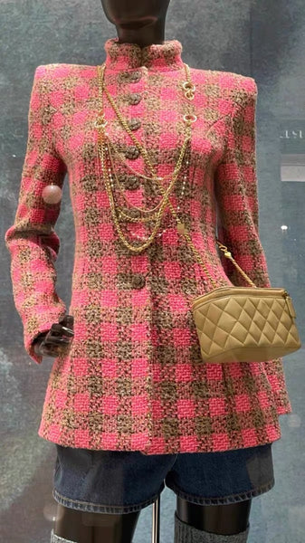 Vintage Tailored French Insulated 100% Wool Coarse Tweed Short Coat