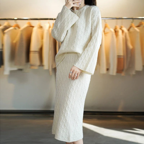 Vintage 100% Merino Wool Pullover Sweater + MIDI Skirt Autumn Set - Wigging It Etc