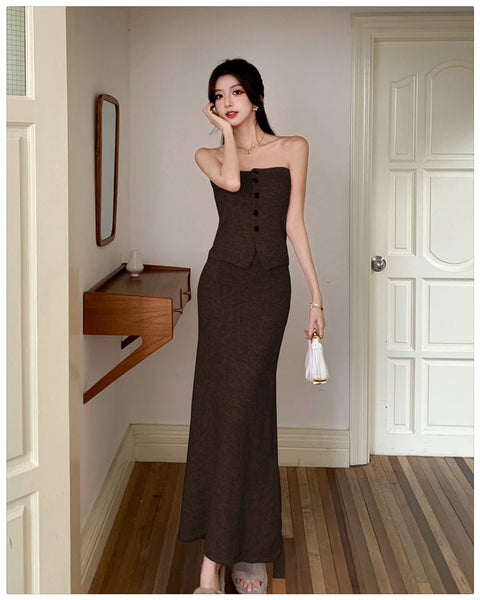 3 Piece Sexy Elegant Cotton Linen Blend Cardigan+Vest+MAXI Skirt Set - Wigging It Etc