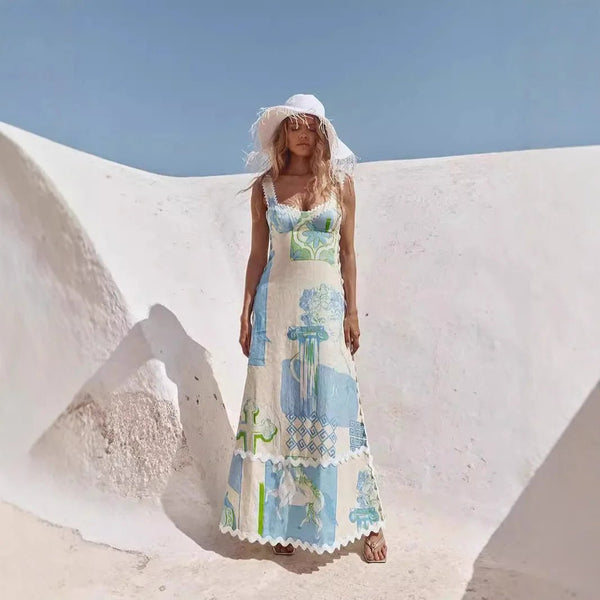 Timeless Sexy 100% Printed Linen MAXI Sundress - Wigging It Etc