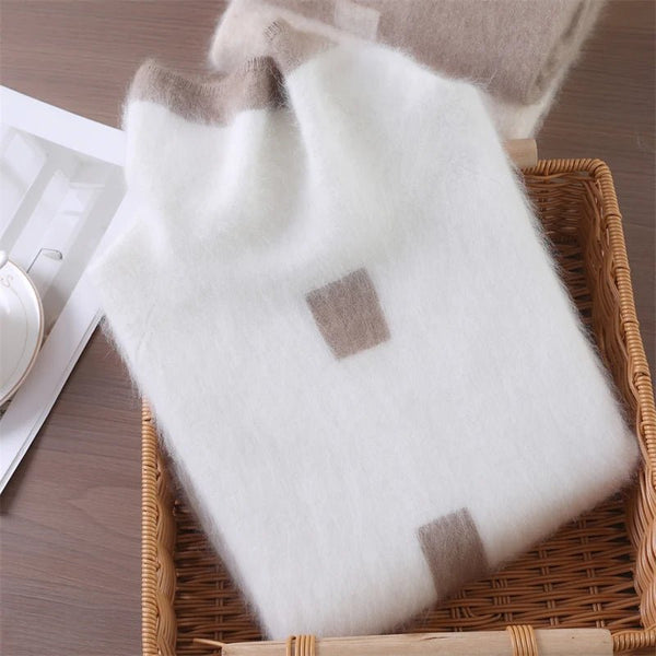 Dainty Ultra Soft 100% Mink Cashmere Color Block Pullover Sweater - Wigging It Etc