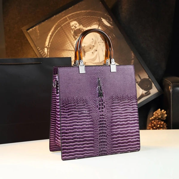 Exqusite Aligator - Patterned 100% Cowhide Leather Tote Bag - Wigging It Etc