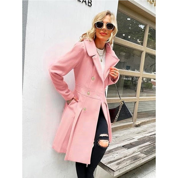 Wool Blend Double Breasted Overcoat w\Retro Wide Lapels - Wigging It Etc