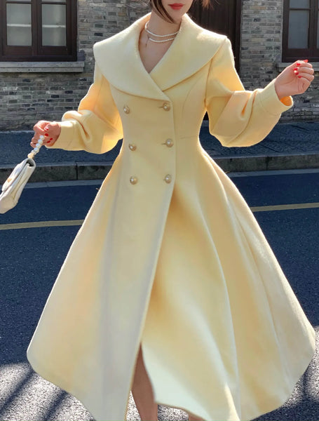 Vintage Wool Blend Double Breasted A - Line French Coat - Wigging It Etc