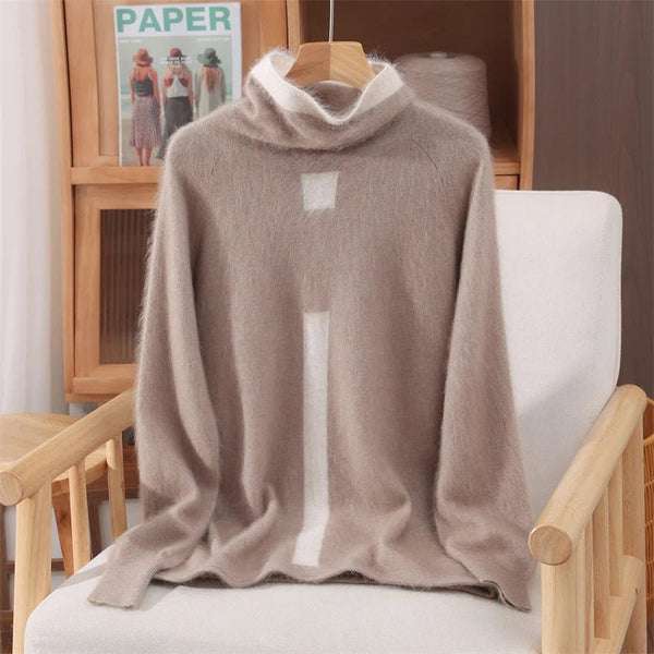 Dainty Ultra Soft 100% Mink Cashmere Color Block Pullover Sweater - Wigging It Etc