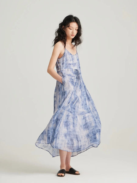 Vintage A - Line Cotton Linen Print MAXI Sundress - Wigging It Etc