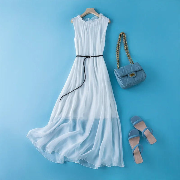 Dainty 100% Mulberry Silk Retro MIDI Dress - Wigging It Etc