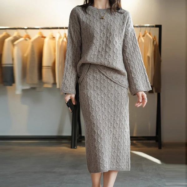 Vintage 100% Merino Wool Pullover Sweater + MIDI Skirt Autumn Set - Wigging It Etc
