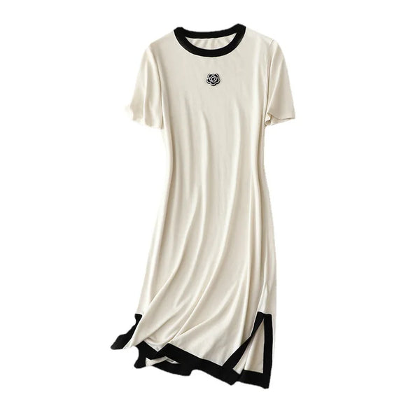Exquisite *Spun Silk + Cashmere Blend Short-Sleeved Dress