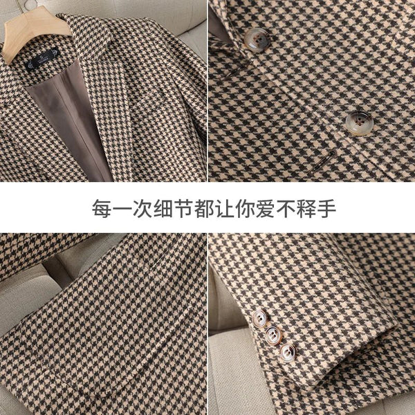 Dapper Single Breasted Cotton Blend Thick Hounds Tooth Winter Jacket - Wigging It Etc