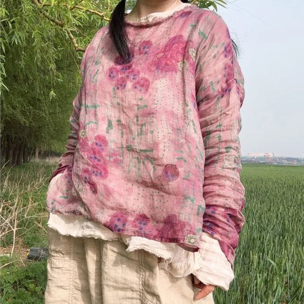 Vintage Breathable Long Sleeve Autumn Ramie T-Shirt - Wigging It Etc