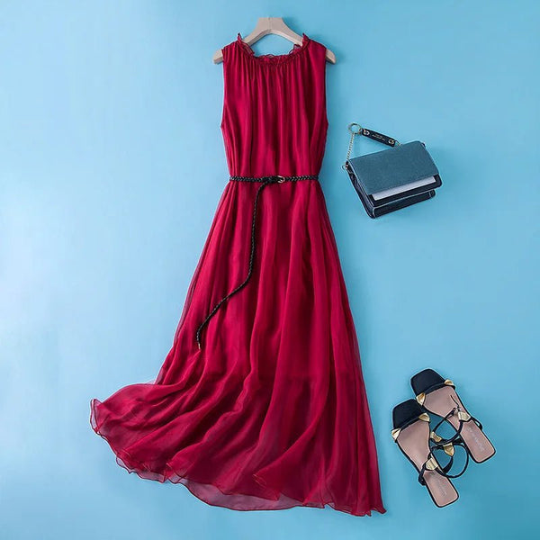 Dainty 100% Mulberry Silk Retro MIDI Dress - Wigging It Etc