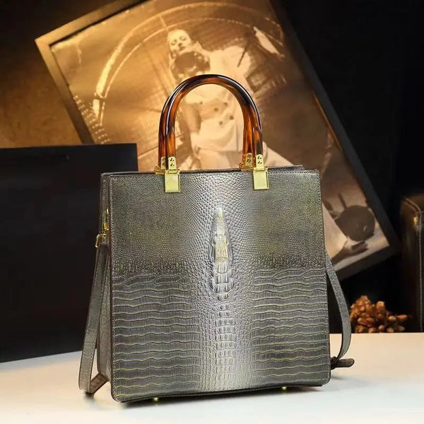 Exqusite Aligator - Patterned 100% Cowhide Leather Tote Bag - Wigging It Etc